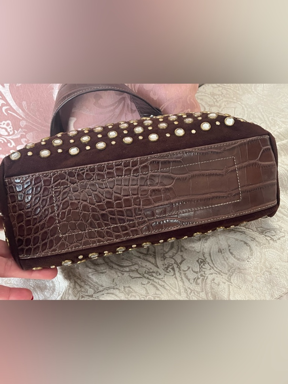 Kathy Van Zeeland Shoulder Bag w/Crystal Studs, Like NEW, Final Price - Picture 3 of 13